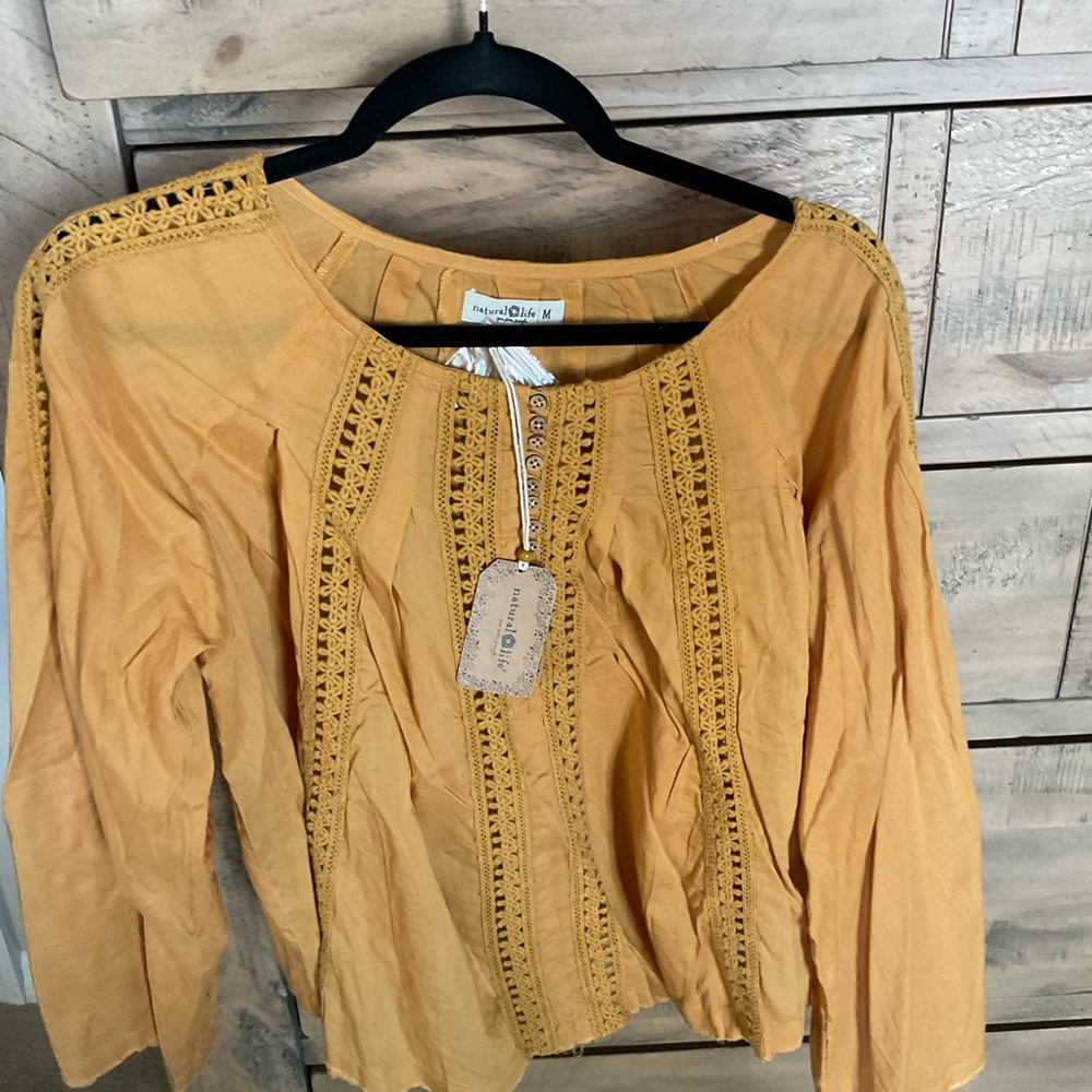 NATURAL LIFE Mustard Crochet Blouse
